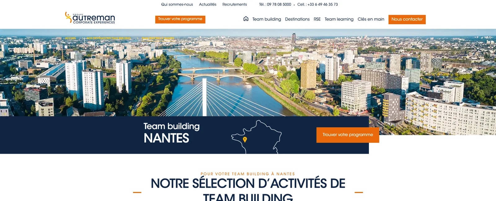 Capture d’écran de la page Team building Nantes d’Autreman