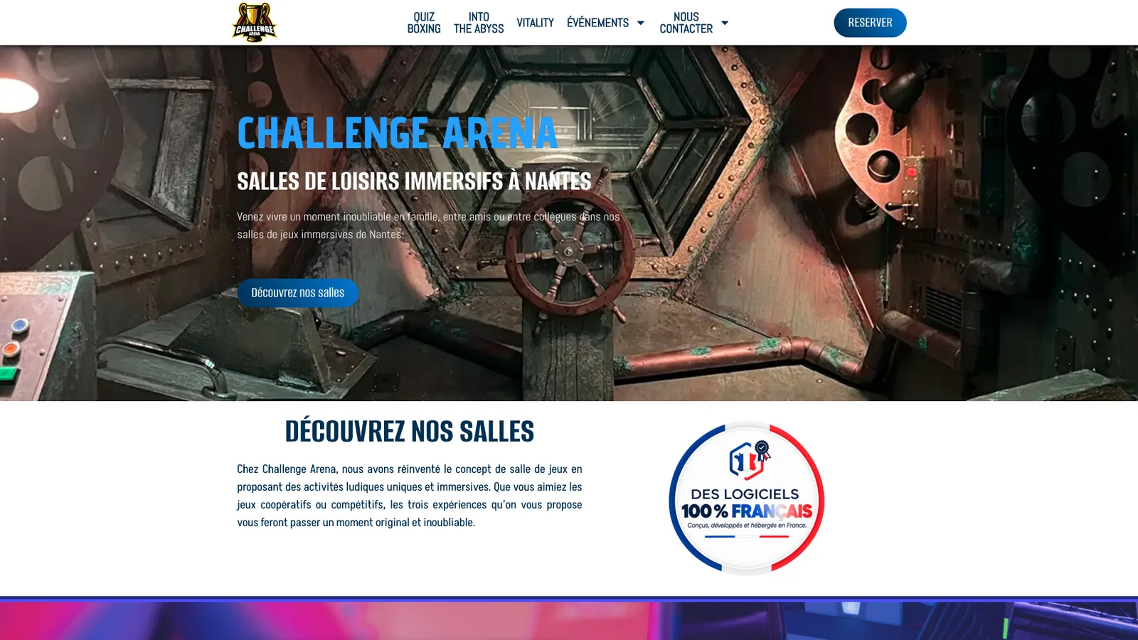 Capture d’écran de la page d’accueil de Challenge Arena, salles de jeux immersifs près de Nantes