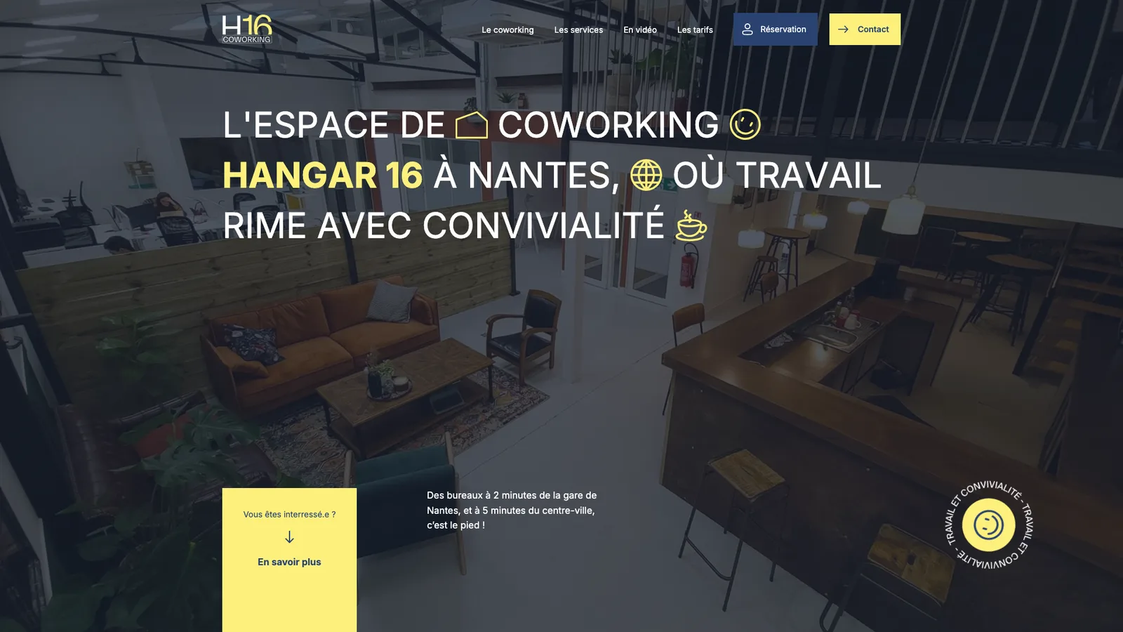 Capture d’écran de la page d’accueil de Hangar 16, coworking près de la gare de Nantes