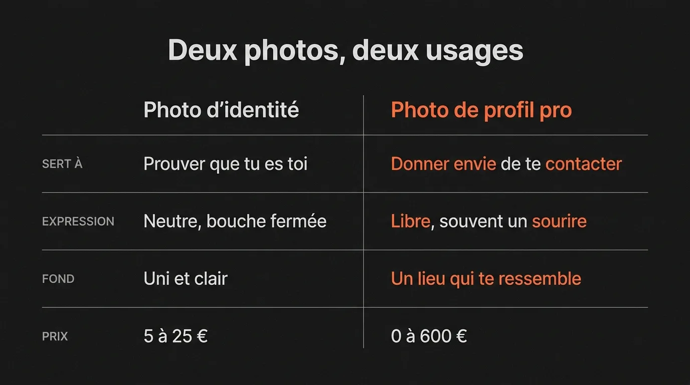 Photo d’identité et photo de profil professionnelle comparées : à quoi elles servent, expression, fond et prix