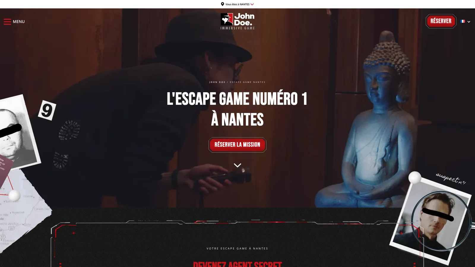Capture d’écran de la page d’accueil de John Doe, escape game à Nantes
