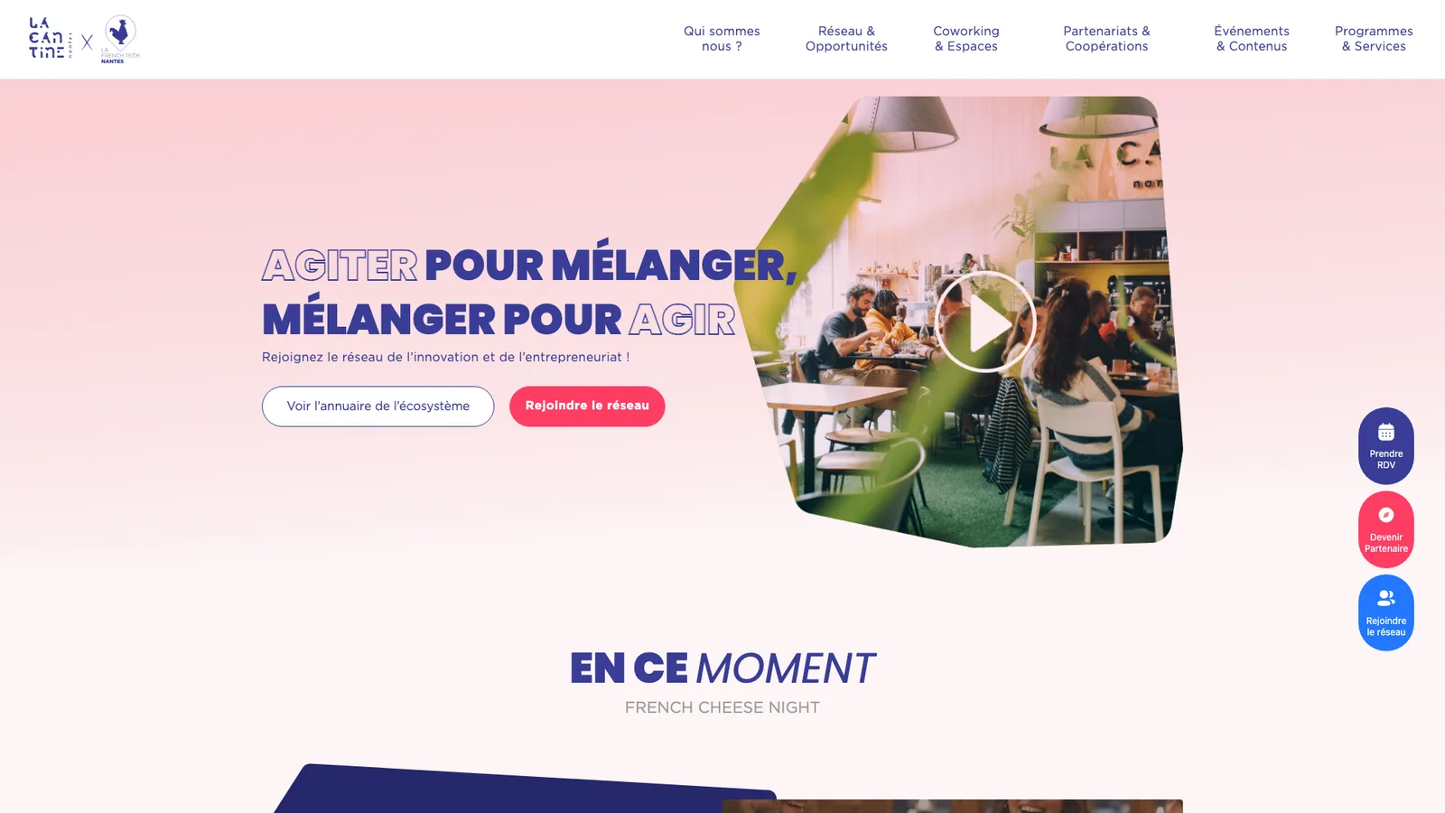 Capture d’écran de la page d’accueil de La Cantine, coworking de l’Île de Nantes
