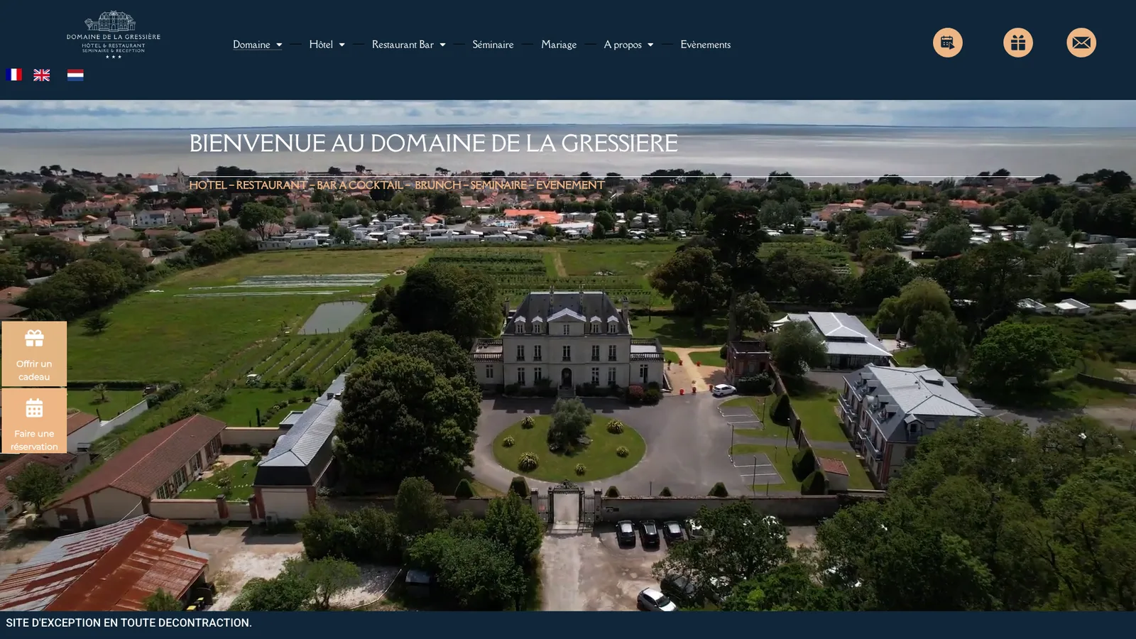 Capture d’écran de la page d’accueil du Domaine de la Gressière à La Bernerie-en-Retz