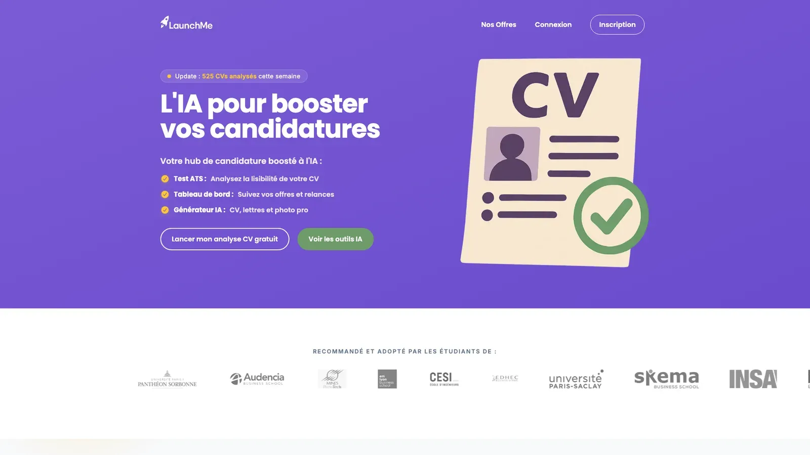 Page d’accueil de LaunchMe