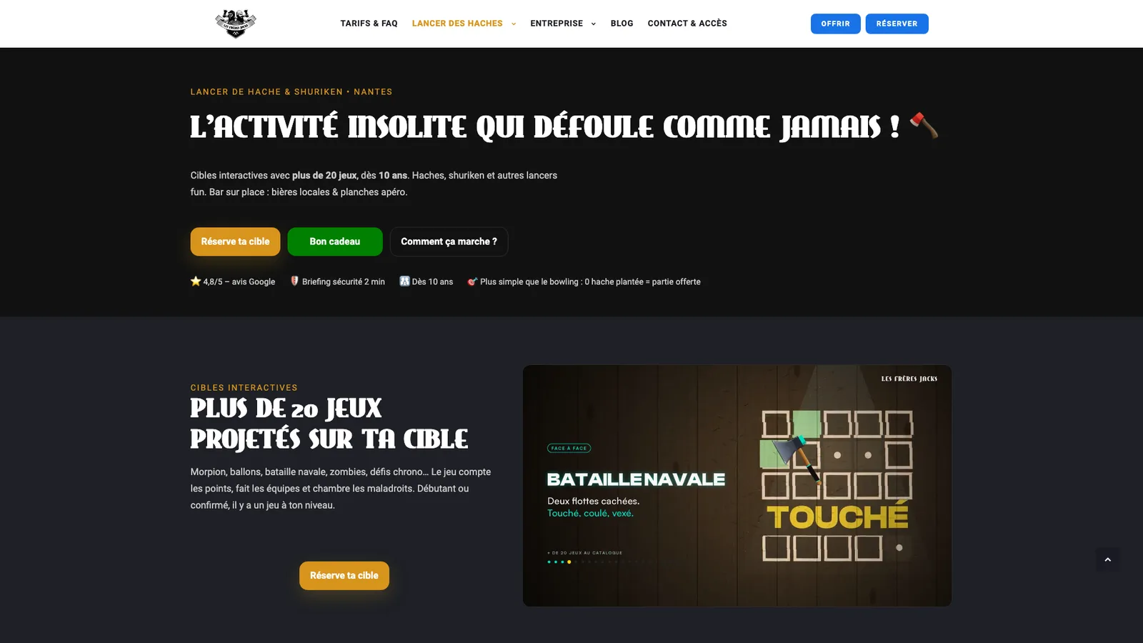 Capture d’écran de la page Nantes des Frères Jacks, lancer de hache