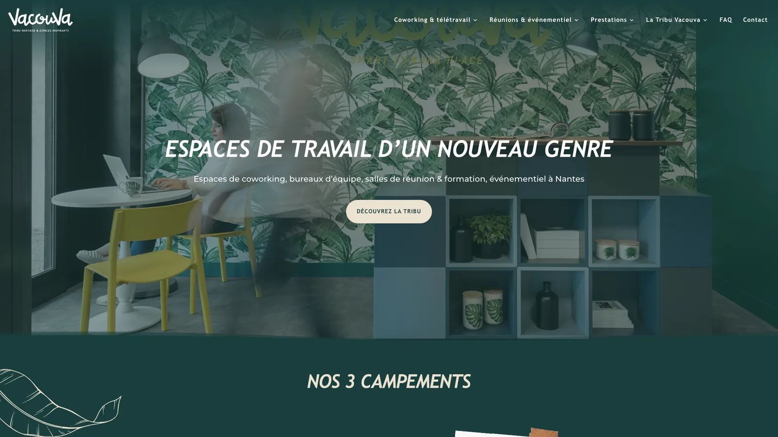Capture d’écran de la page d’accueil de Vacouva, coworkings à Nantes